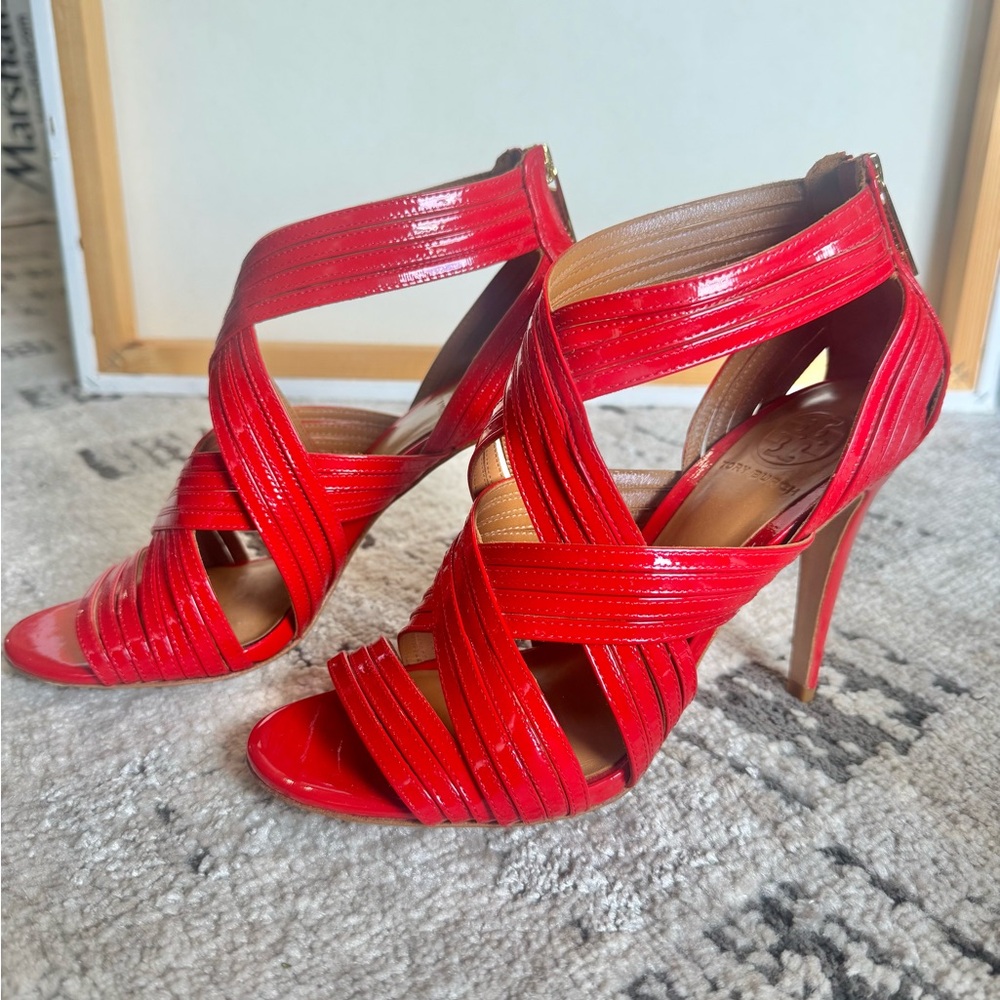 Tory Burch Vibrant Red Crisscross Heels - Picture 4 of 6